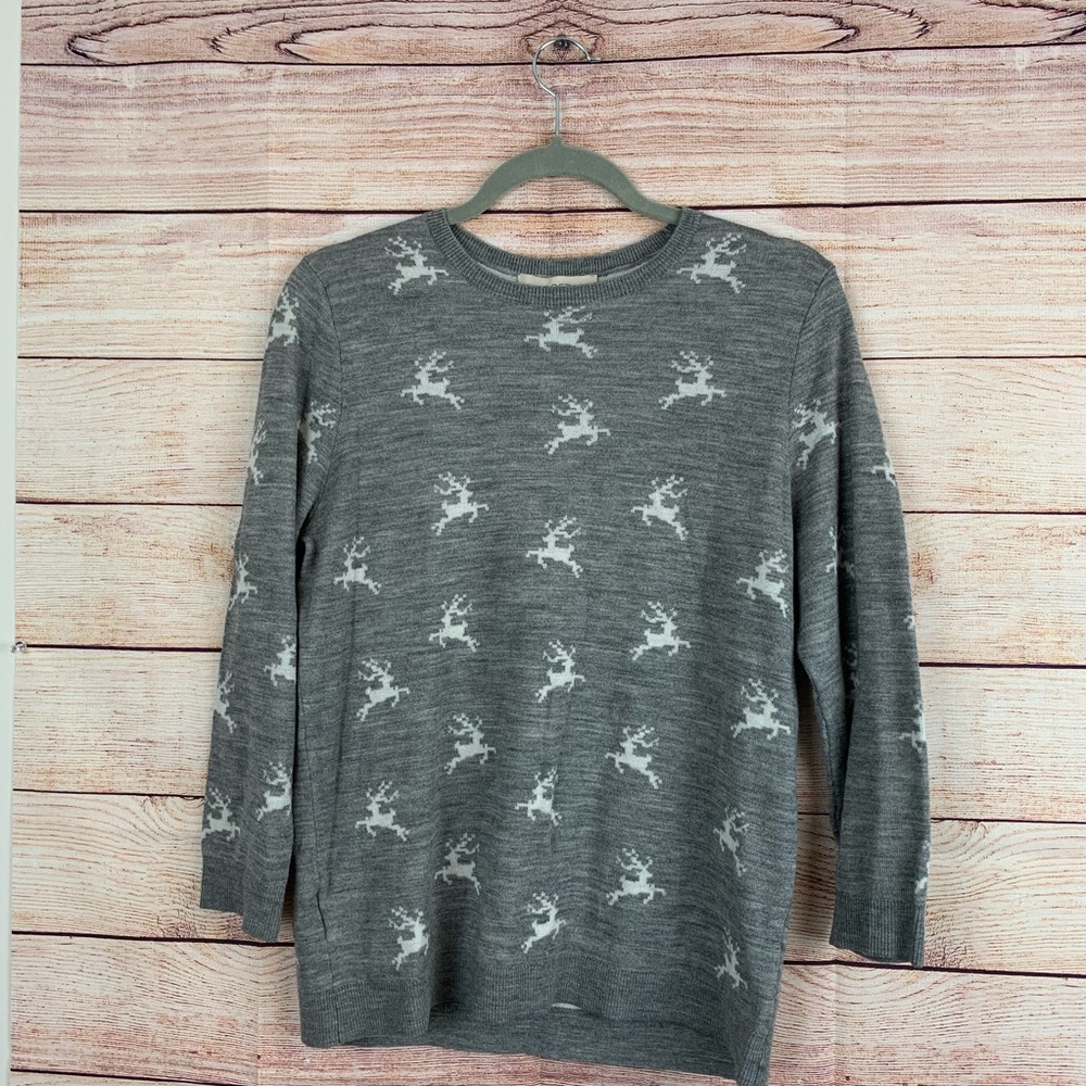 Loft Soft & Cozy Gray Reindeer Sweater